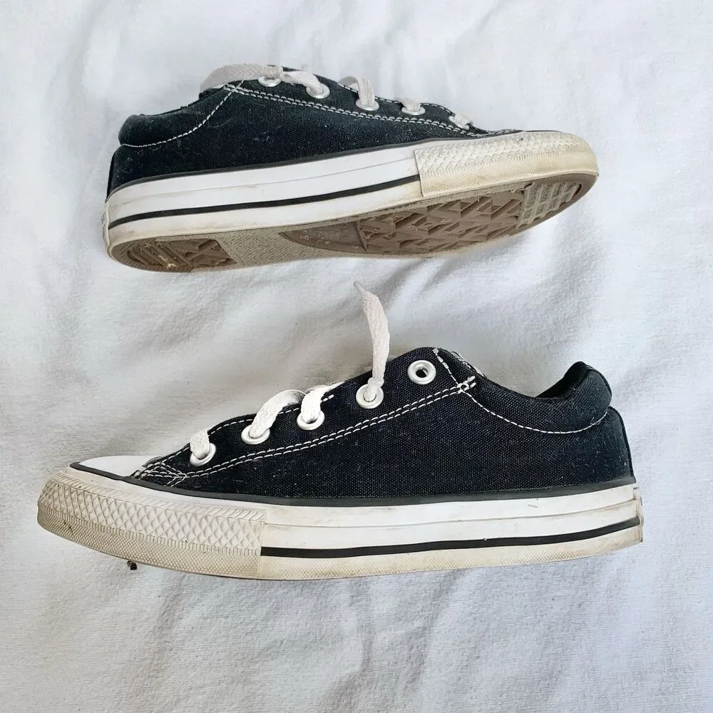 Converse All Star Kids Low Top Canvas Lace-Up Sneakers Black/White US 4